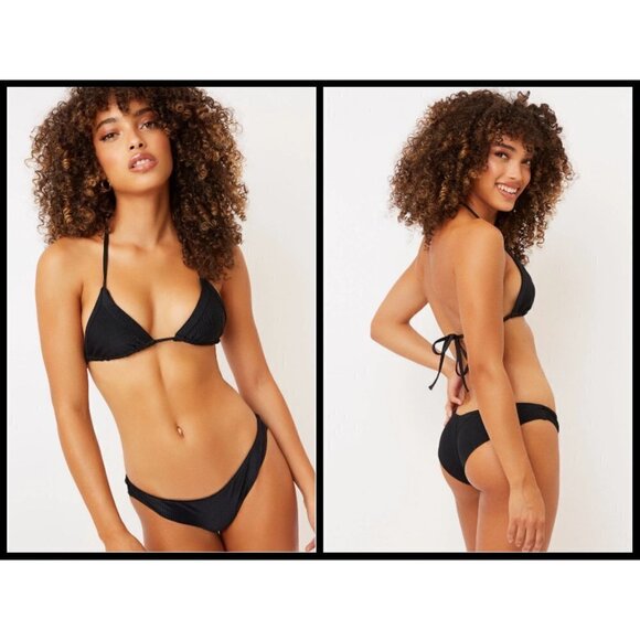 💕FRANKIE'S BIKINIS💕 Greer Ribbed Cheeky Bikini Bottom Black XL NWT - Picture 2 of 16